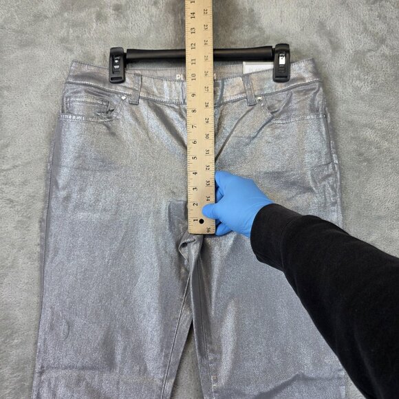 Chicos Platinum Jeans Womens 8 Regular Silver Metallic Slim Leg Denim Pants - Picture 3 of 14